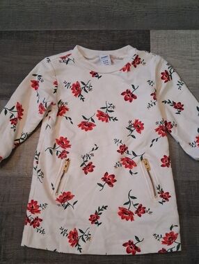 Old Navy Cream Infant Dress with Red Floral Print and Gold Zippers